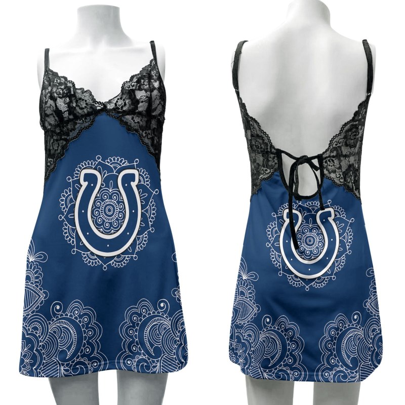 Indianapolis Colts Lace Back Strap Slip Dress Front View