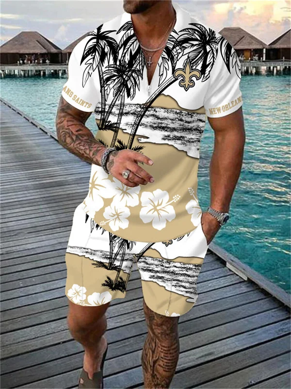 New Orleans Saints Zip Polo Shirt and Shorts