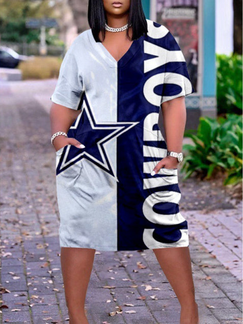 Dallas Cowboys V-neck Casual Pocket Dress