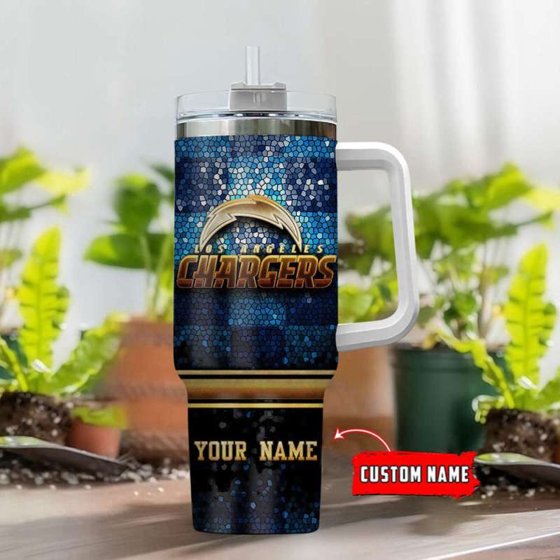 Los Angeles Chargers Personalized NFL Glitter 40oz Stanley Tumbler - Gift for Fans