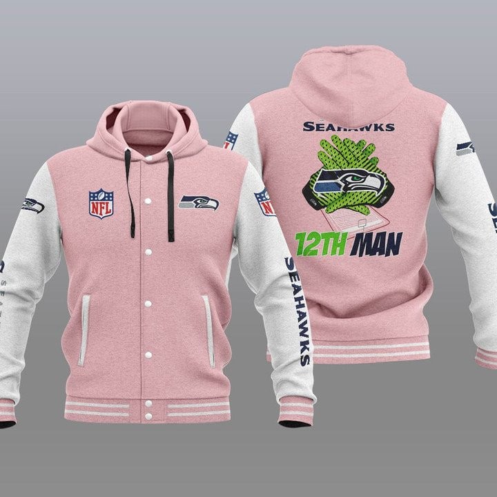 Seattle Seahawks Hooded Button Jacket Back View