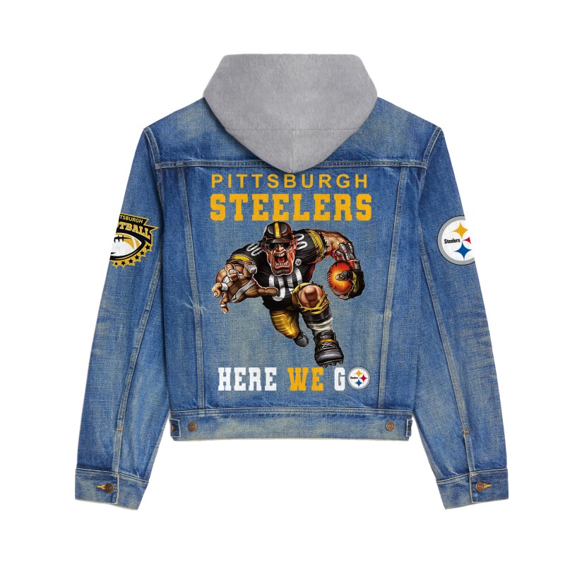 Pittsburgh Steelers Premium Hooded Denim Jacket Design