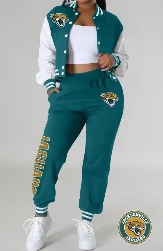 Jacksonville Jaguars Women's Varsity Jacket Crop Tops Sweatpants Tracksuit
