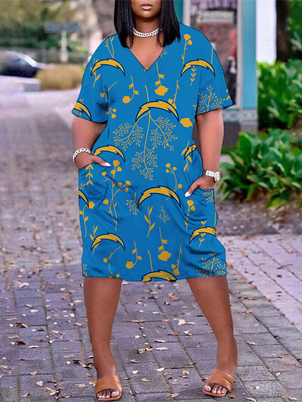 Los Angeles Chargers V-neck Casual Pocket Dress