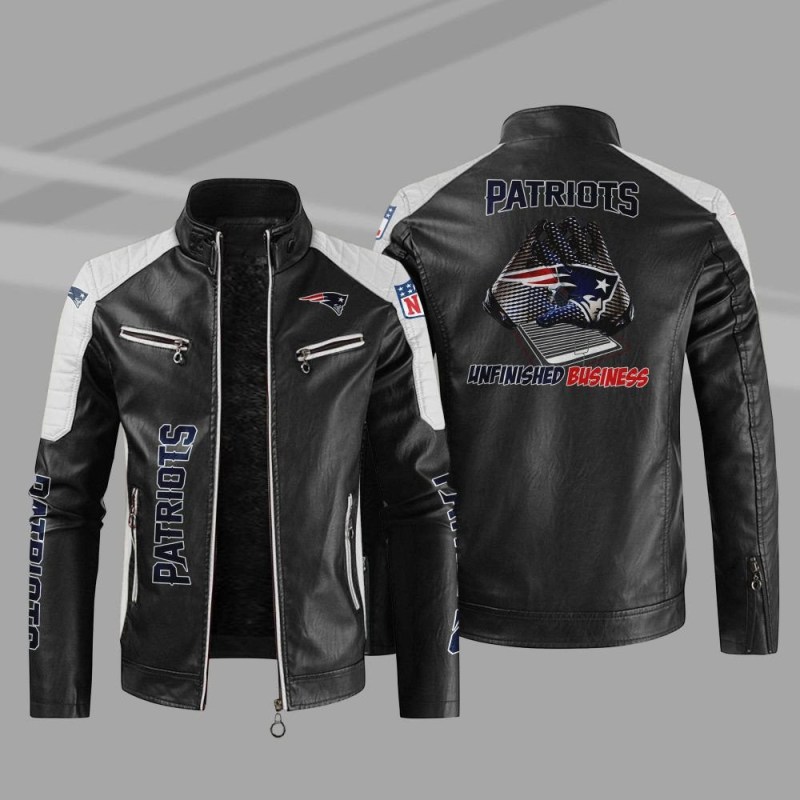 New England Patriots Stand Collar Leather Jacket