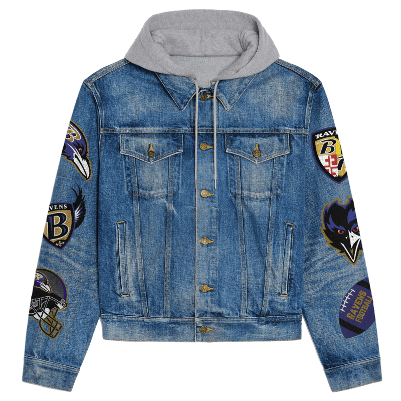 Baltimore Ravens Premium Hooded Denim Jacket Back Design