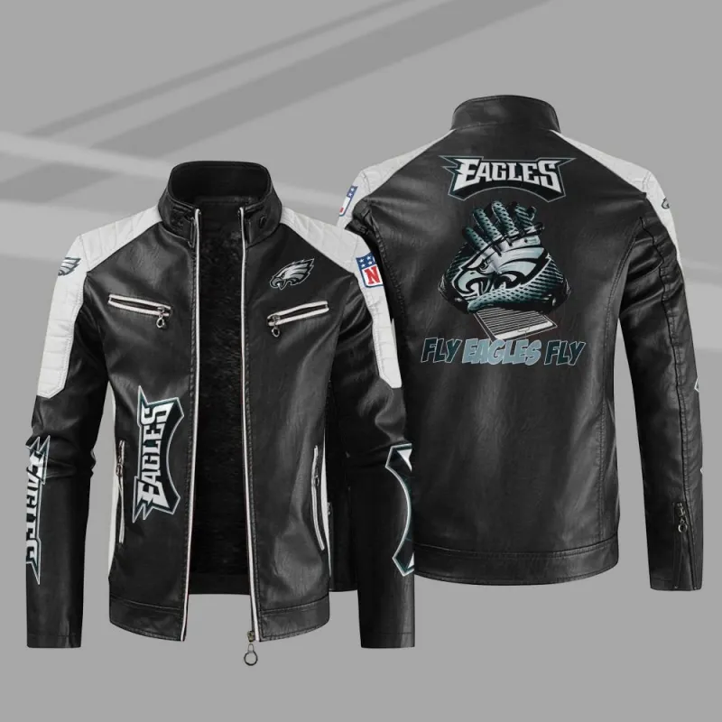 Philadelphia Eagles Stand Collar Leather Jacket