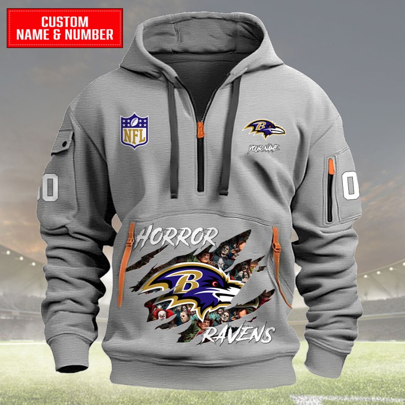 Baltimore Ravens Quarter Zip Hoodie Light Gray
