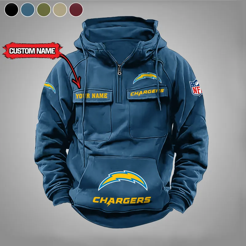Los Angeles Chargers Multi-Pockets Zip Hoodie - Blue