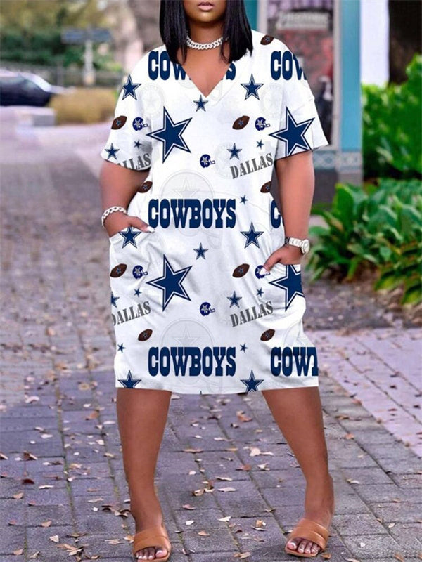 Dallas Cowboys V-neck Casual Pocket Dress