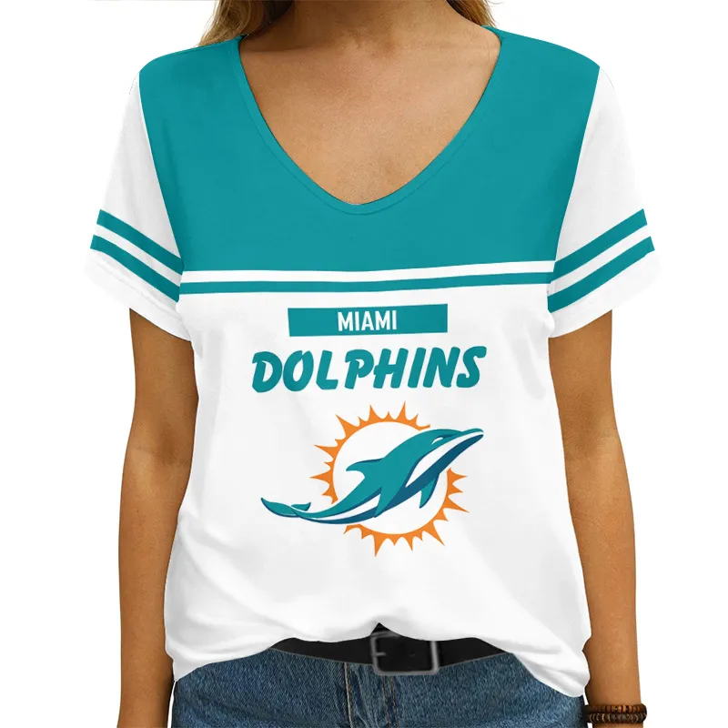 Miami Dolphins V-neck Women's T-shirt - Back View
