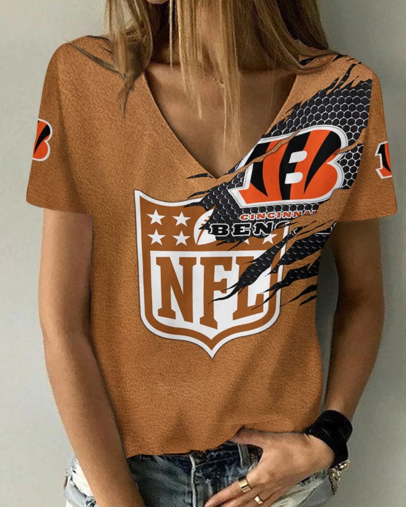 Cincinnati Bengals V-neck Women T-shirt 1