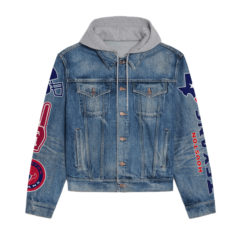 Houston Texans Premium Hooded Denim Jacket with a Team Logo
