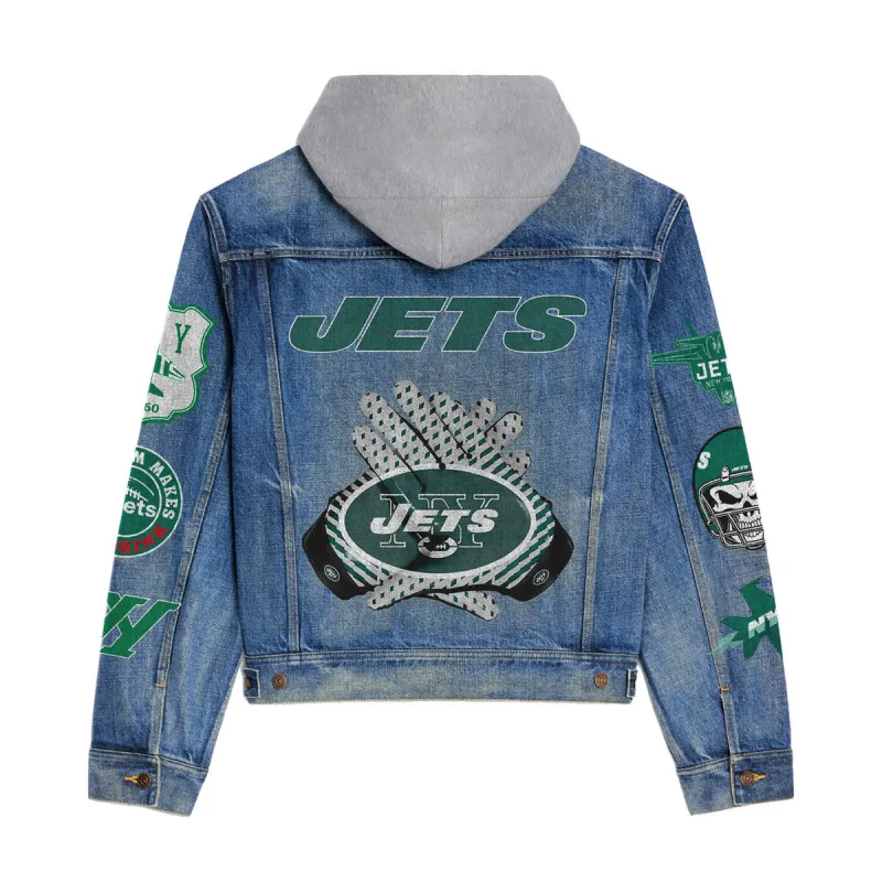 New York Jets Premium Hooded Denim Jacket Detail
