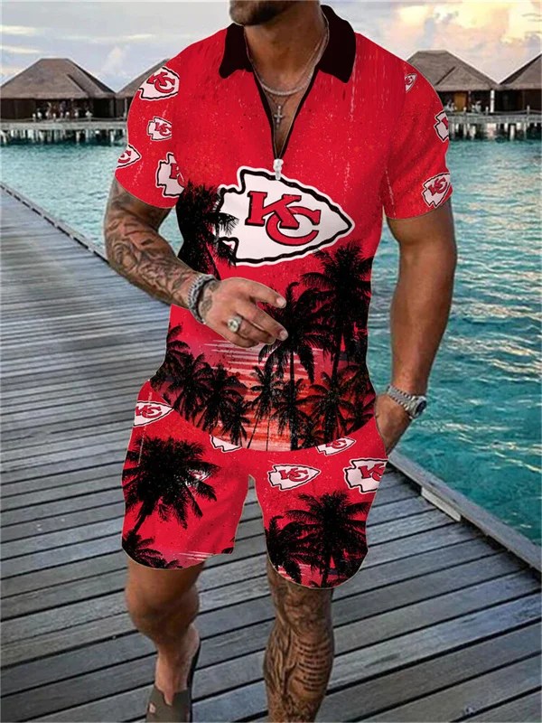 Kansas City Chiefs Zip Polo Shirt and Shorts