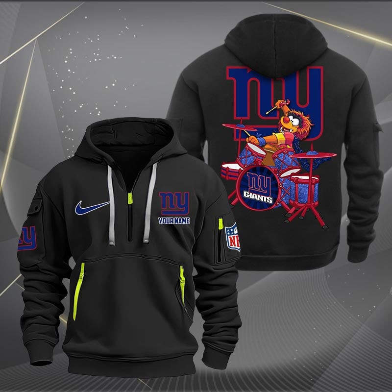 New York Giants Premium Personalized Quarter Zip Hoodie