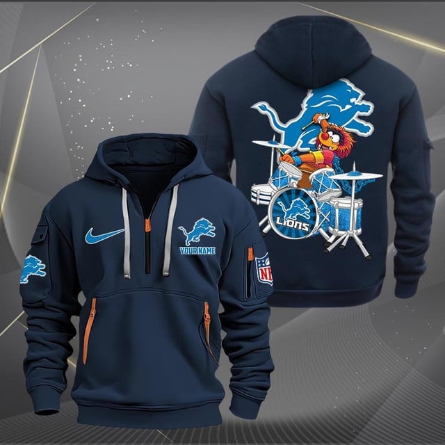 Detroit Lions Premium Personalized Quarter Zip Hoodie