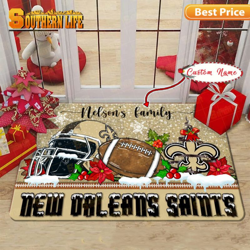 New Orleans Saints Christmas Personalized Doormat