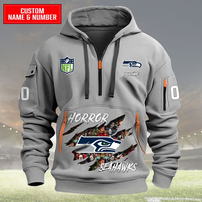 Seattle Seahawks Light Gray Quarter Zip Hoodie