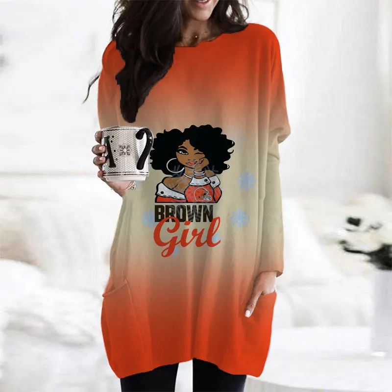 Cleveland Browns Casual Long Sleeve Pocket Dress