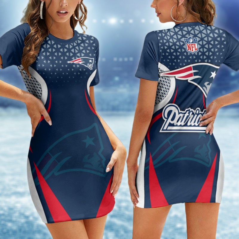 New England Patriots Casual Short Sleeve Bodycon Mini Dress