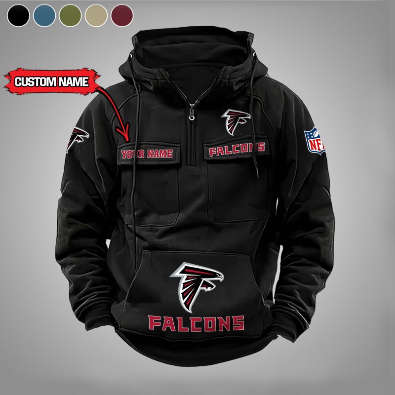 Atlanta Falcons Multi-Pockets Zip Hoodie in Black