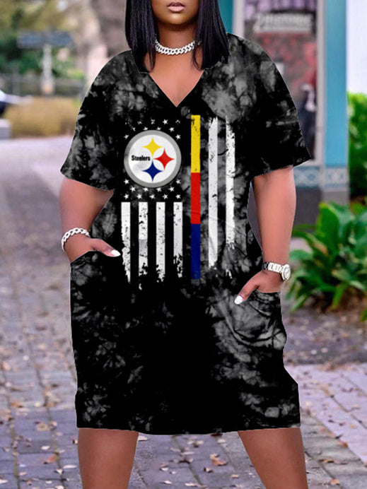 Pittsburgh Steelers V-neck Casual Pocket Dress