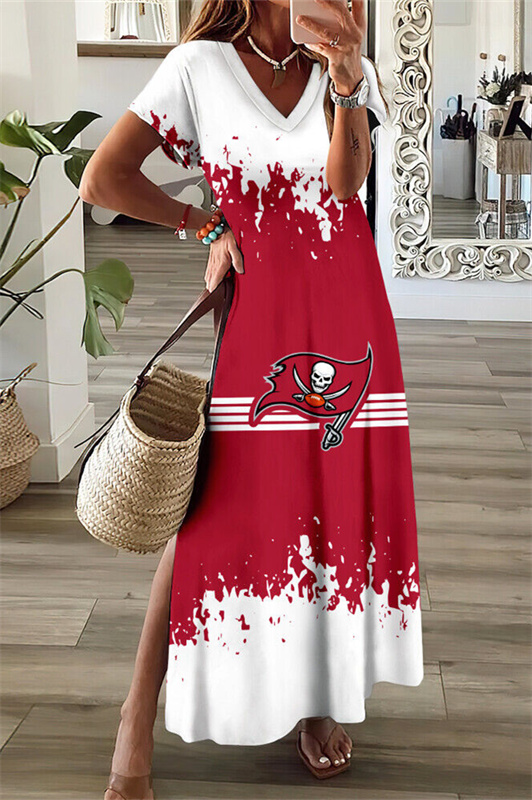 Tampa Bay Buccaneers V-Neck Side Slit Long Dress