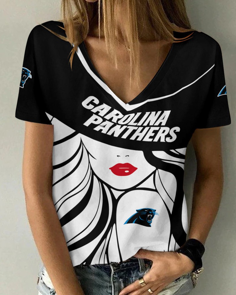 Carolina Panthers Personalized Summer V-neck Women T-shirt