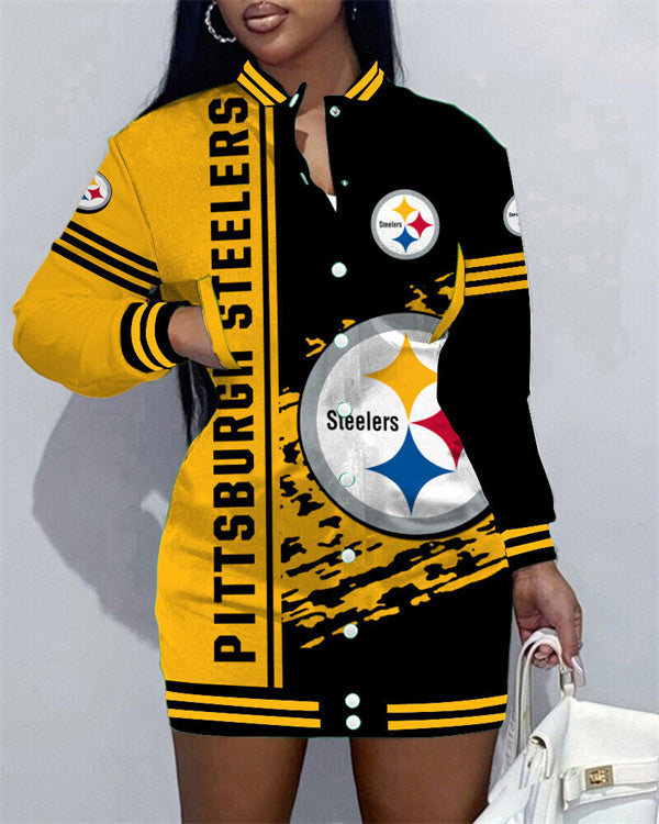 Pittsburgh Steelers Women Button Down Jacket Dress