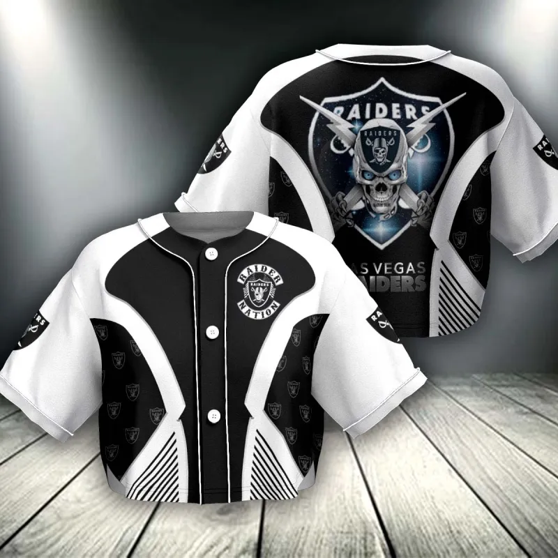Las Vegas Raiders Crop Top Baseball Jersey Front View