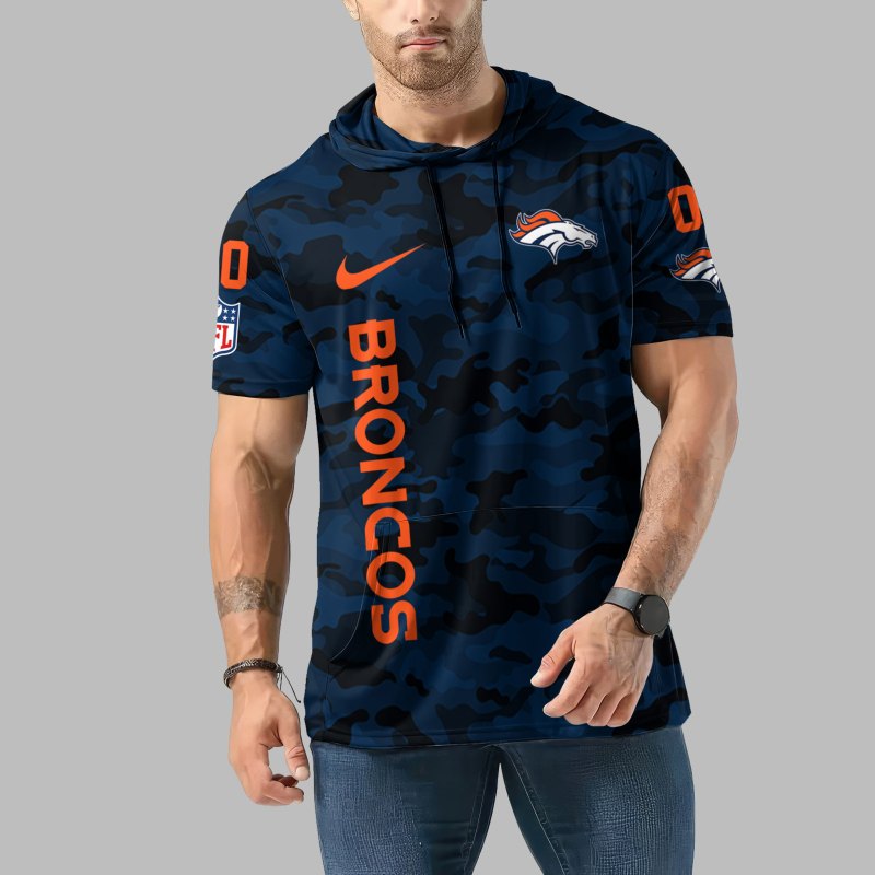 Denver Broncos Personalized Camo Short Sleeve Hoodie Front View