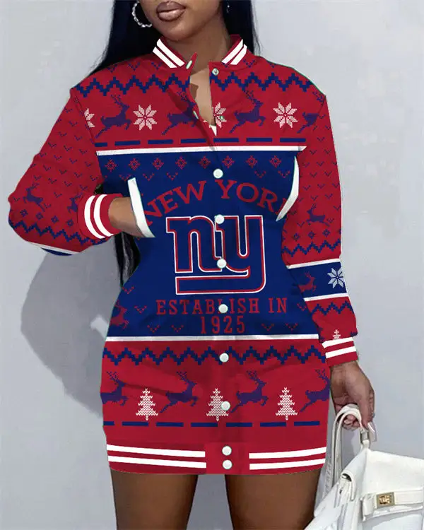 New York Giants Women Button Down Jacket Dress