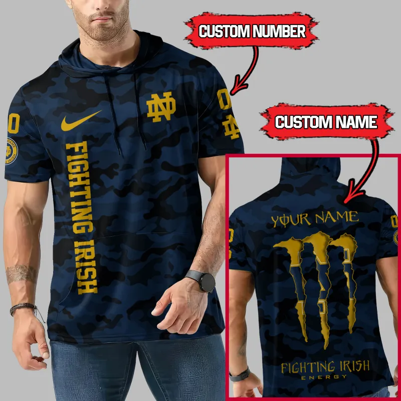 Notre Dame Fighting Irish Personalized Camo Short Sleeve Hoodie Side