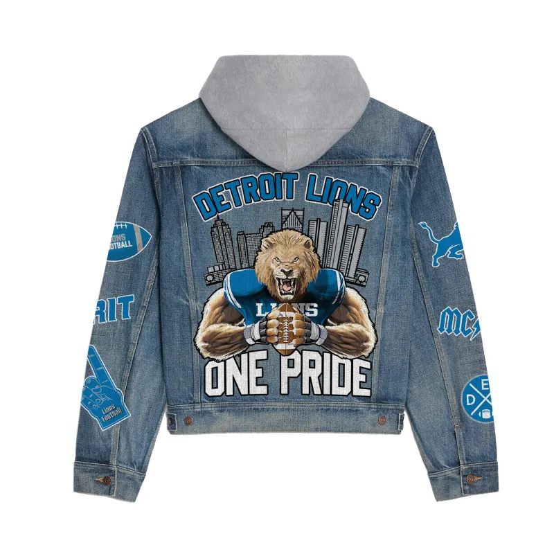 Detroit Lions Premium Hooded Denim Jacket Back Design