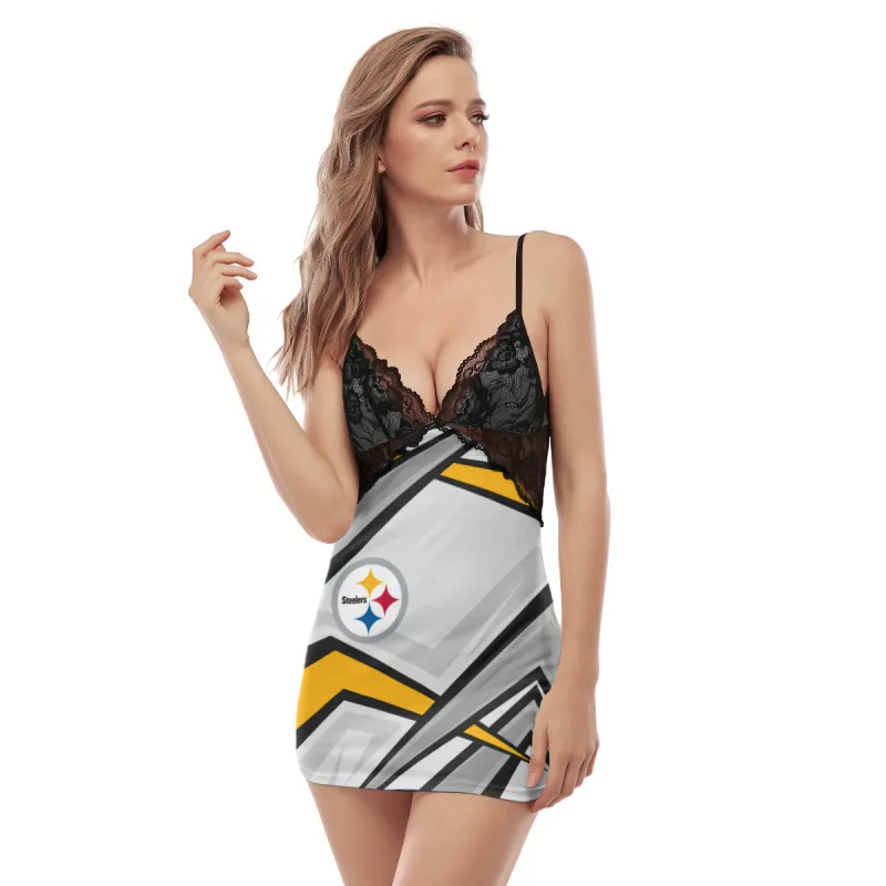 Pittsburgh Steelers Lace Back Strap Slip Dress Detail