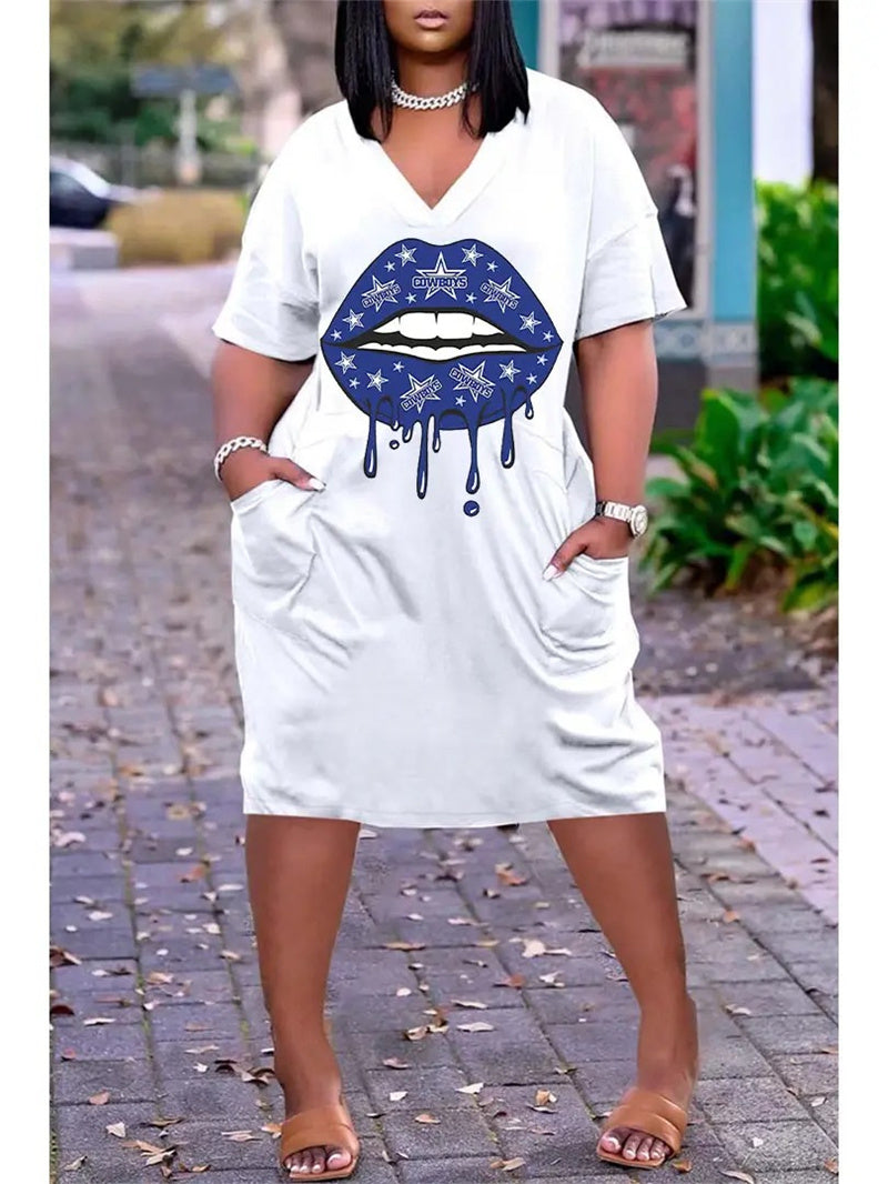 Dallas Cowboys V-neck Casual Pocket Dress