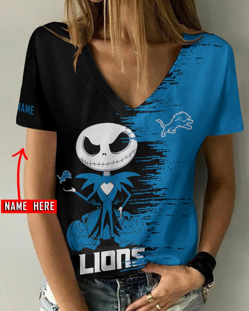 Detroit Lions Personalized V-neck Women T-shirt
