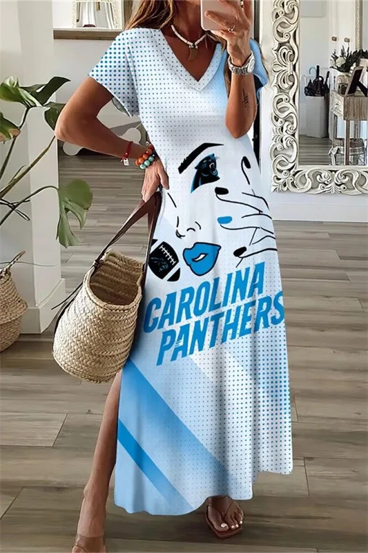 Carolina Panthers V-Neck Side Slit Long Dress
