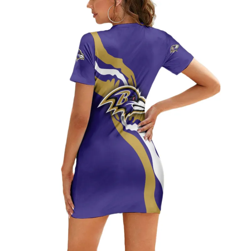 Baltimore Ravens Short Sleeve Bodycon Mini Dress