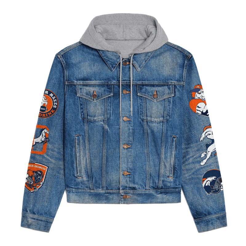 Denver Broncos Premium Hooded Denim Jacket Back Design