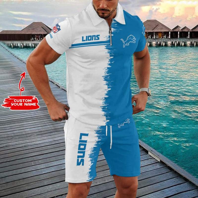 Detroit Lions Zip Polo Shirt and Shorts