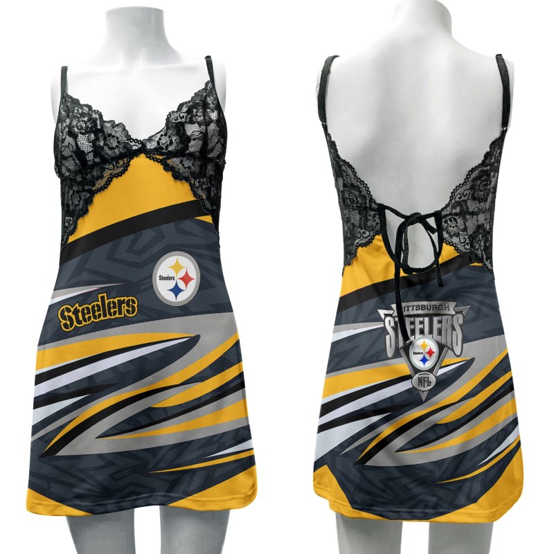 Pittsburgh Steelers Lace Back Strap Slip Dress