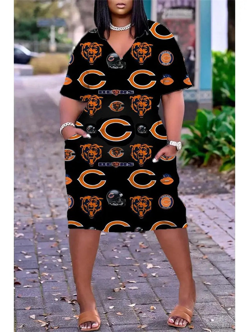 Chicago Bears V-neck Casual Pocket Dress