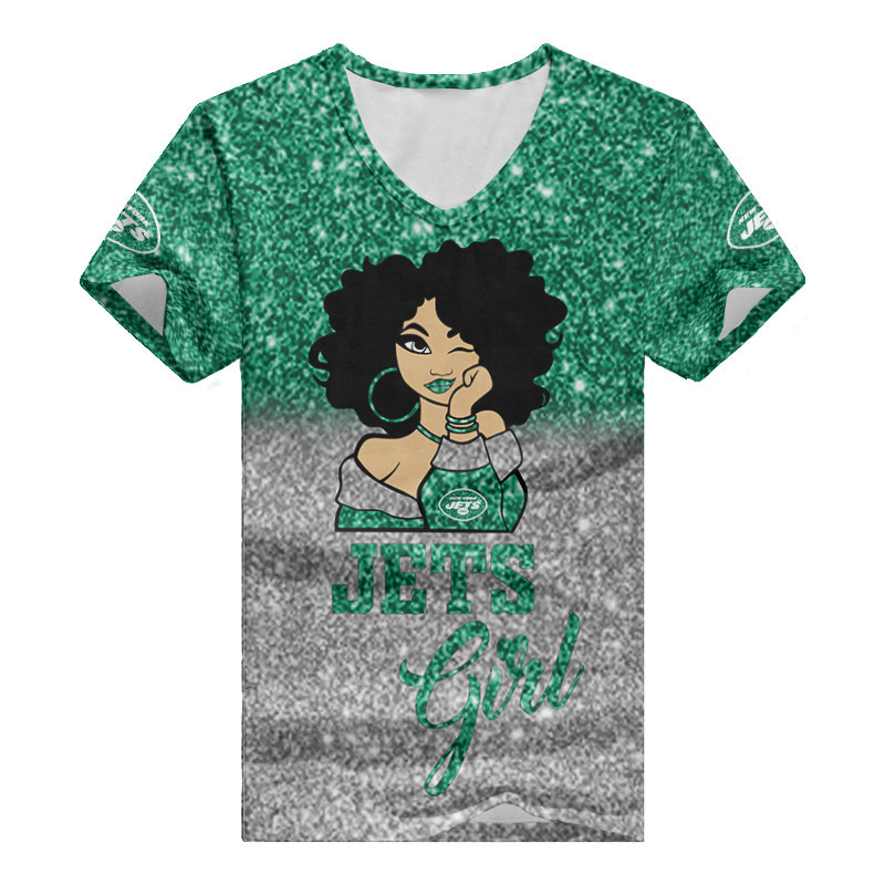 New York Jets Personalized Summer V-neck Women T-shirt