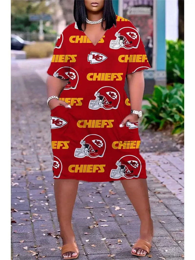 Kansas City Chiefs V-neck Casual Pocket Dress