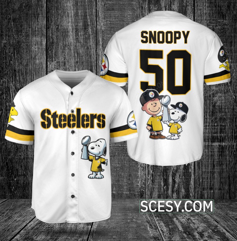 Pittsburgh Steelers Peanut Snoopy Champion Baseball Jersey Front