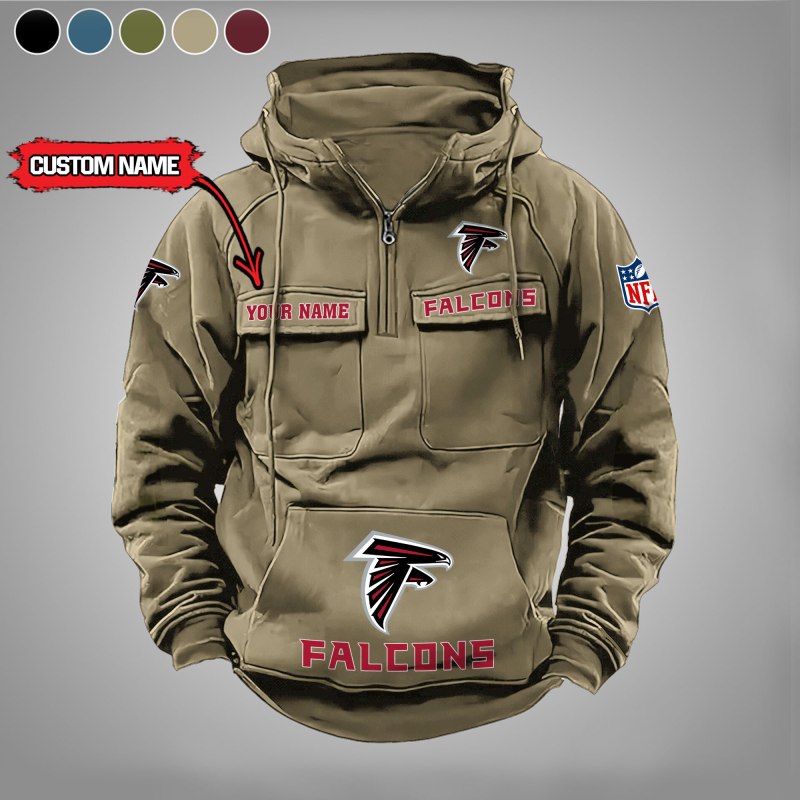 Atlanta Falcons Multi-Pockets Zip Hoodie in Khaki