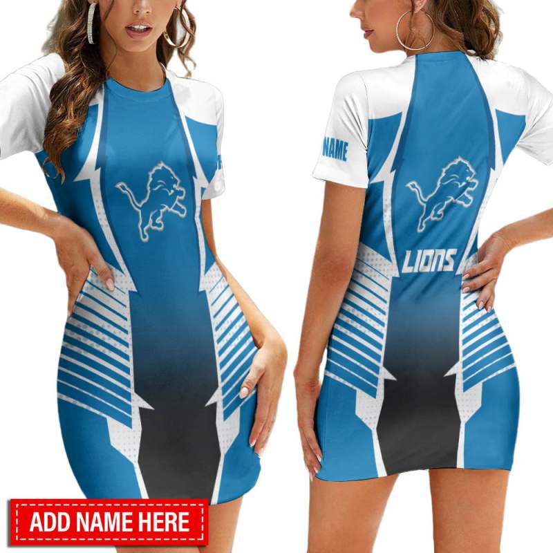 Detroit Lions Personalized Short Sleeve Bodycon Mini Dress