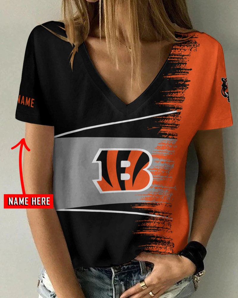 Cincinnati Bengals Personalized V-neck Women T-shirt Image 1